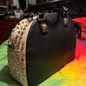 Black and Cream Studded Handbag